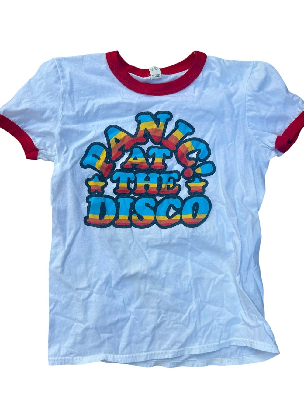 Panic At The Disco White & Red Rainbow Ringer T-Shirt Retro